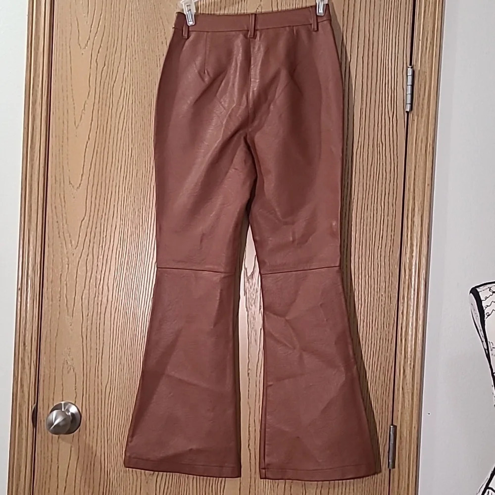 Shinestar brown vegan leather retro high waist flare leg pants - Picture 2 of 4